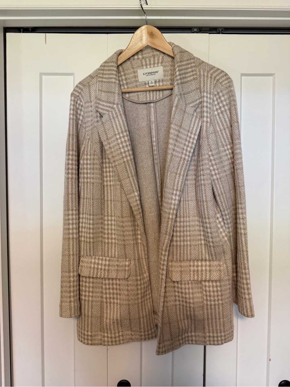 Liverpool Beige Plaid Open Blazer